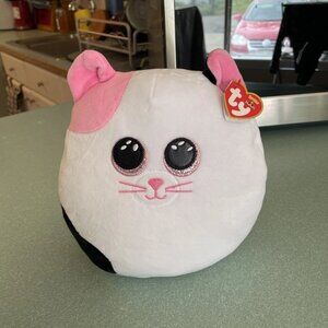 Ty Muffin Cat Squish-A-Boo 9", White/Pink - NWT